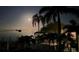 Waterfront home view featuring private dock, palm trees, and scenic waterfront under moonlight at 100 Driftwood W Dr, Palm Harbor, FL 34683