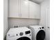 Modern laundry room features a side-by-side washer and dryer and ample storage space in the white upper cabinets at 1623 Sea Haven Dr # 307, Punta Gorda, FL 33950