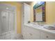Bathroom offers a shower, vanity, and colorful mirror at 2906 Pemberton Creek Dr, Seffner, FL 33584