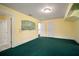 Bonus room with green carpet and adjacent bathroom and stairs at 2906 Pemberton Creek Dr, Seffner, FL 33584