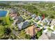 Beautiful aerial view of community homes surrounded by lush trees and a tranquil lake at 2923 Devonoak Blvd, Land O Lakes, FL 34638