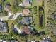 Aerial view of houses with screened in pools, and well manicured landscaping and a pond at 5703 Tanagerside Rd, Lithia, FL 33547