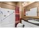 Well-maintained bathroom featuring a shower-tub combo, decorative accents, and a vanity with mirror at 732 Coral Reef Dr # 732, Tampa, FL 33602