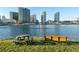 Scenic waterfront view with picnic benches and lush green grass, set against the backdrop of a vibrant city skyline at 732 Coral Reef Dr # 732, Tampa, FL 33602