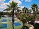 Aerial view of pickleball courts showcasing recreational activities and a vibrant community atmosphere at 1020 New Winsor Loop # 46, Sun City Center, FL 33573
