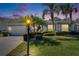 Charming home featuring a well-manicured lawn, mature palm trees and a welcoming, lit lamp post at 1034 Mcdaniel St # 1034, Sun City Center, FL 33573