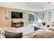 Bright living room featuring a comfortable sofa and entertainment center near an open patio at 2823 St Croix Dr, Clearwater, FL 33759