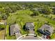Aerial view of a home on a cul-de-sac with a fenced-in backyard backing to green space and mature trees at 3020 Silva Wood Dr, Valrico, FL 33596