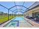A sparking pool with a screened enclosure offering a great view of the lawn at 3020 Silva Wood Dr, Valrico, FL 33596