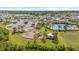 Aerial view of community featuring a pool, playground, and parking area at 33064 Tulip Petal Ln, Wesley Chapel, FL 33545