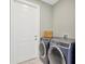Close-up of the laundry area with a side-by-side washer and dryer and a woven basket on top at 860 17Th S Ave, St Petersburg, FL 33701