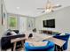 Bright living room featuring contemporary furniture, a ceiling fan, and a large-screen TV at 860 17Th S Ave, St Petersburg, FL 33701