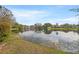 Beautiful water view from the property, showcasing a serene lake surrounded by mature trees and lakeside homes at 10423 Carrollbrook Cir # 102, Tampa, FL 33618