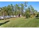 Lush backyard featuring mature trees, a manicured lawn, and a white privacy fence at 20173 Umbria Hill Dr, Tampa, FL 33647