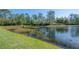 Scenic view of the pond and its calm, reflective water from the backyard at 20319 Starfinder Way, Tampa, FL 33647