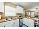 Kitchen sink features white cabinets, stainless steel appliances, and a view of the backyard at 10603 1St St, Riverview, FL 33569