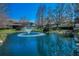 Beautiful pond with fountain surrounded by verdant landscaping and neighboring residences on a sunny day at 13207 San Blas Loop, Largo, FL 33774