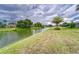 Serene backyard view overlooking lush greenery and a tranquil pond at 2926 Spring Hammock Dr, Plant City, FL 33566