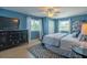Cozy bedroom boasting blue walls, matching dresser, and bright windows with white curtains at 309 Royal Bonnet Dr, Apollo Beach, FL 33572