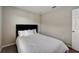 Neutral bedroom with a black headboard, plush carpeting and a white door at 3139 Marine Grass Dr, Wimauma, FL 33598