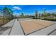 Fenced outdoor pickleball court with green hedges and a black net under a beautiful blue sky at 3139 Marine Grass Dr, Wimauma, FL 33598