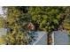 Aerial view of backyard featuring wood deck with a pergola surrounded by lush tropical foliage at 409 S Arrawana Ave, Tampa, FL 33609