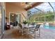 Covered patio boasts a view of the pool and spa, featuring comfortable seating for relaxation at 19826 Wyndham Lakes Dr, Odessa, FL 33556
