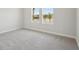 Bright bedroom with neutral carpeting, base trim, light walls, and a dual-window view of the exterior at 35593 Stableton Ln, Zephyrhills, FL 33541