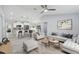 Bright open concept with kitchen island, and living room with modern furniture on top of a rug at 104 1St Ne Ave, Lutz, FL 33549