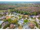 Aerial view showcases a residential neighborhood with mature trees and well-maintained homes, many featuring private pools at 4859 Augusta Ave, Oldsmar, FL 34677