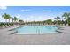 A full-view of a stunning community swimming pool with lounge chairs, palm trees, and light blue skies at 5014 Coastal Oak Ct, Lakewood Ranch, FL 34211