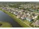 Neighborhood aerial view showcasing well-kept homes near a tranquil lake and community layout at 1757 Broad Winged Hawk Dr, Ruskin, FL 33570