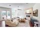 Comfortable living room with stone fireplace, stylish furniture, and an abundance of natural light at 6413 Maclaurin Dr, Tampa, FL 33647