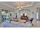 Open living room filled with comfortable seating, a large TV, and access to the outdoor patio at 830 Regal Manor Way # 1, Sun City Center, FL 33573