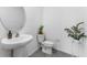 Half bathroom with pedestal sink, toilet, and decorative plant at 30753 Penny Surf Loop, Wesley Chapel, FL 33545