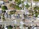 Aerial view showcasing the property's roof, neighborhood streets and mature trees at 801 37Th S Ave, St Petersburg, FL 33705
