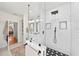 Bathroom featuring a modern glass enclosed shower with black fixtures and subway tile at 808 Old Welcome Rd, Lithia, FL 33547