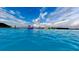 View of the calm, blue community lagoon with flamingo float and inflatable obstacle course at 8261 Ivy Stark Blvd, Wesley Chapel, FL 33545