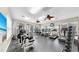 Well-equipped community gym featuring treadmills, weight machines, and ample natural light at 10209 Spanish Breeze Ct, Riverview, FL 33578