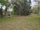 View of the backyard featuring a grassy lawn and mature trees at 3292 Dow Ln, Spring Hill, FL 34609