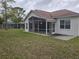 View of the backyard with the screened in porch and private pool at 3292 Dow Ln, Spring Hill, FL 34609