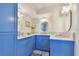 Stylish bathroom featuring double sinks with designer blue cabinetry and ample counter space at 1600 Gulf Blvd # 817, Clearwater Beach, FL 33767