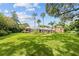 Large backyard featuring a large lush lawn, with palm trees and a covered patio at 16211 Villarreal De Avila, Tampa, FL 33613