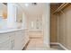Bathroom with double sink vanity and walk-in shower at 238 Pelican N Dr, Oldsmar, FL 34677