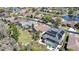 Aerial view of a residential neighborhood featuring a swimming pool and houses surrounding a scenic pond at 3033 Marble Crest Dr, Land O Lakes, FL 34638