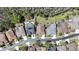 Aerial view of homes, showcasing the community layout and backyard pools at 3033 Marble Crest Dr, Land O Lakes, FL 34638