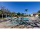 Community pool featuring a decorative fountain, plenty of seating and meticulous landscaping at 4702 Corsage Dr, Lutz, FL 33558