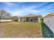 Backyard with grassy area and screened in back porch. Partially fenced in at 8714 Sandy Plains Dr, Riverview, FL 33578