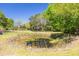 A beautiful backyard pond is surrounded by lush grass and mature trees, creating a peaceful outdoor setting at 11434 Minnieola Dr, New Port Richey, FL 34654