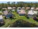 Aerial view showcasing backyard of a home with a pool, lush greenery, and a serene pond setting at 3639 Darston St, Palm Harbor, FL 34685